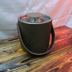 Brown Leather Wrapped Stainless Steel Ice Bucket